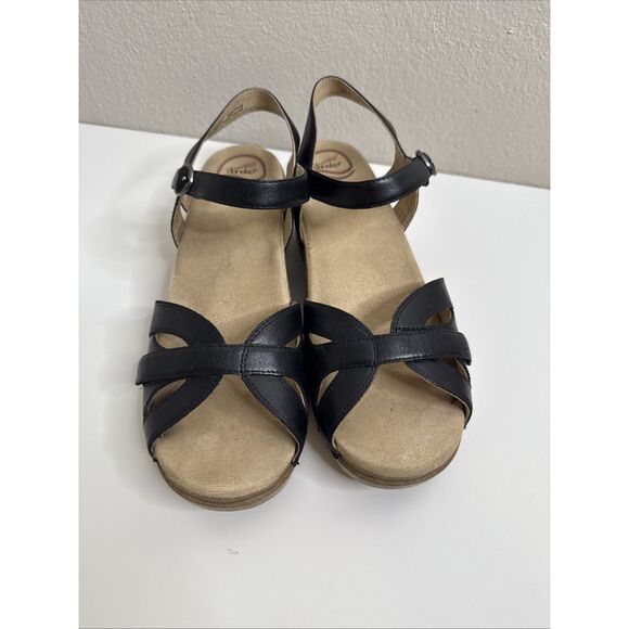 Dansko Season Sandals Ankle Strap Slingback Black Leather Womens EU 42 11.5 12 - Picture 3 of 11